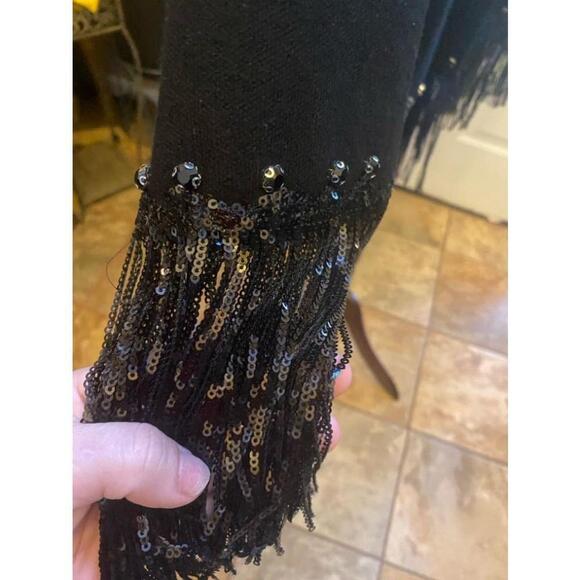 Women's Sioni Black Sequin Fringe Jacket Size L - Picture 5 of 6